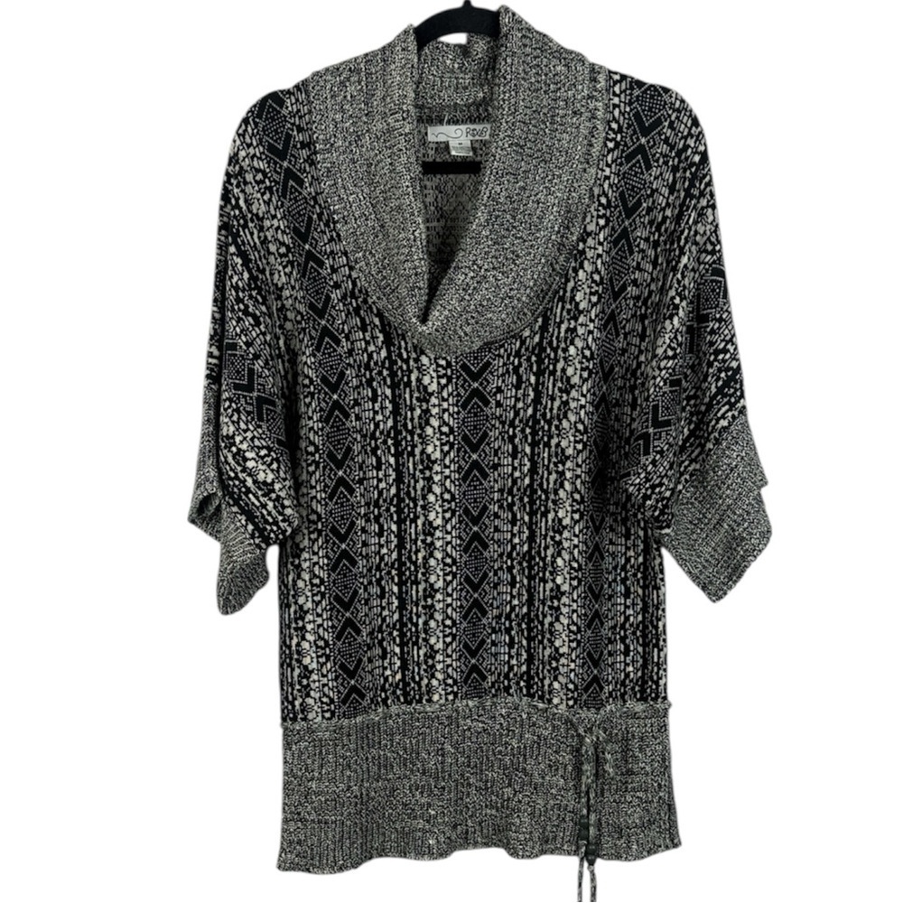 RXB Marled Black & White Cowl Neck Dolman Sleeve Medium Knit Sweater